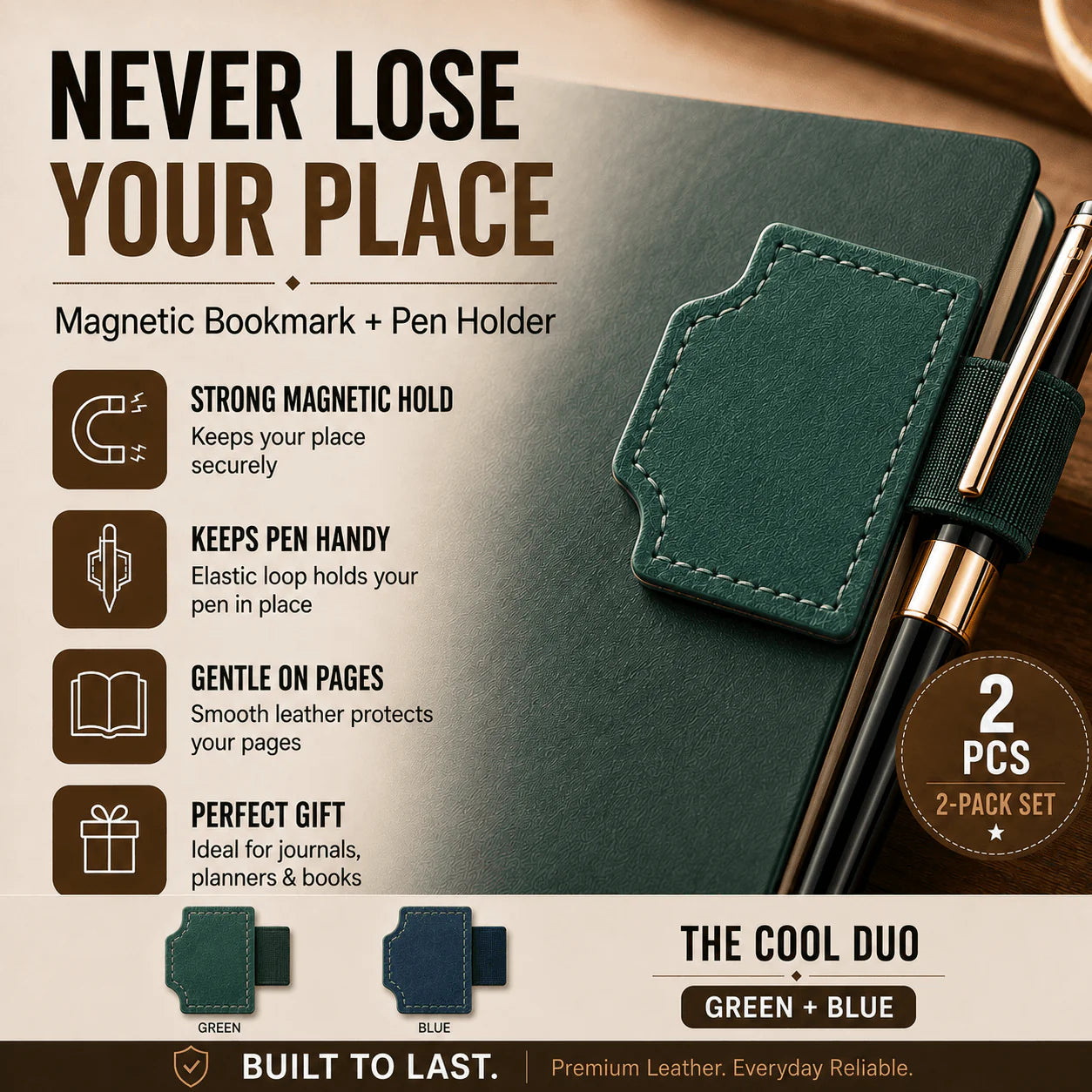 Magnetic Leather Pen Holder Bookmark