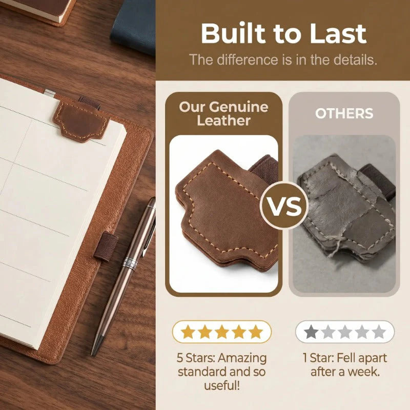 Magnetic Leather Pen Holder Bookmark