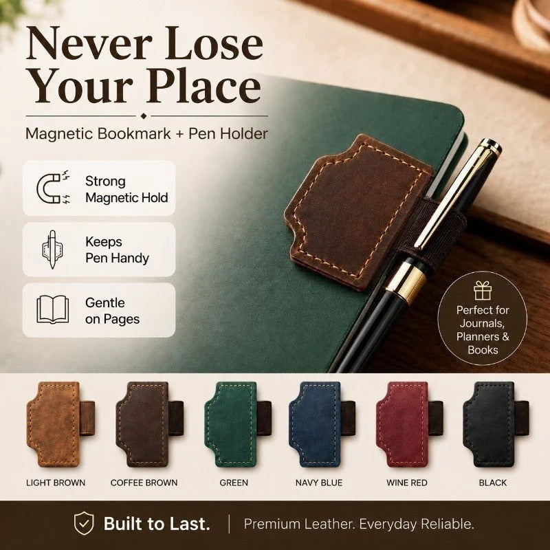Magnetic Leather Pen Holder Bookmark